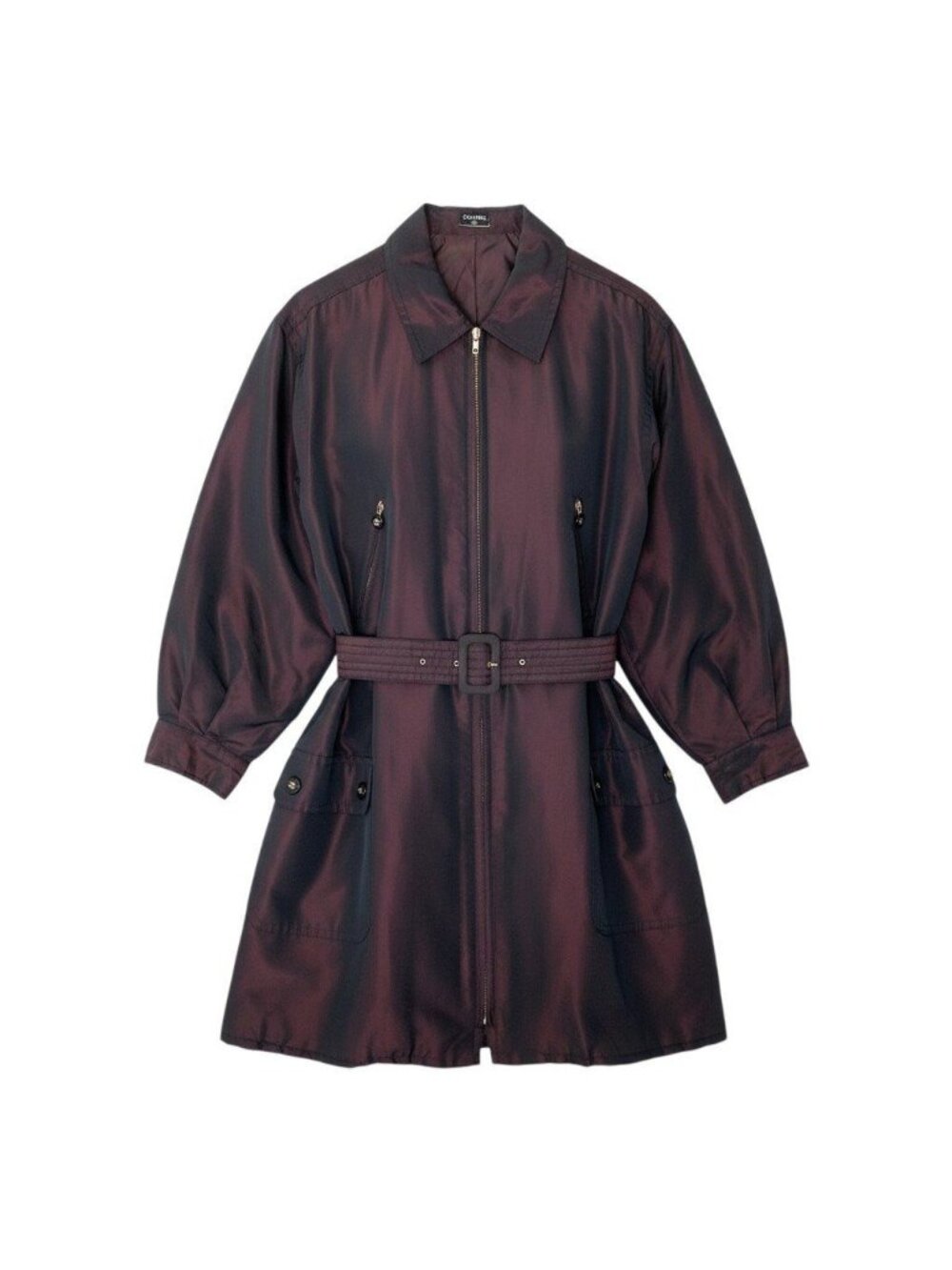 Chanel Cf9 Vintage Coco Buttons Silk Taffeta Coat CC Bordeaux